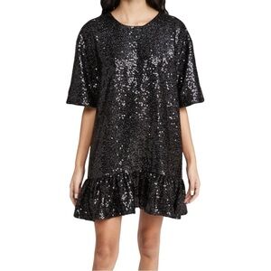 By Together Sequin Drop Waist Ruffle Hem Black Short Dress
